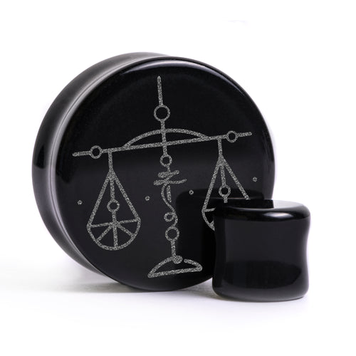 Libra Zodiac Plug / Gauge - Black Glass | Flat Faced Double Flare
