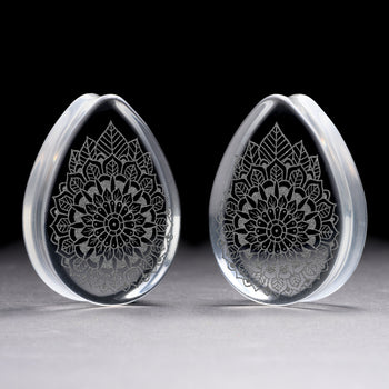 Mandala Plug / Gauge - Teardrop Clear Glass | Flat Faced Double Flare