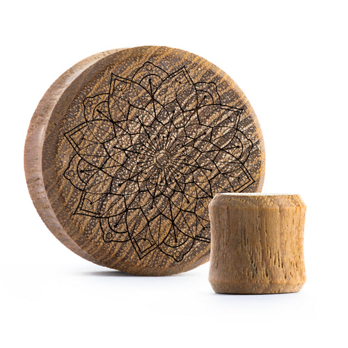 Mandala Plug / Gauge - Teak Wood | Flat Faced Double Flare