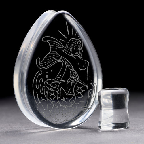Meerjungfrau Plug / gauge - Tränendrop -Glas | Doppelaufgeweitet mit flachem Gesicht