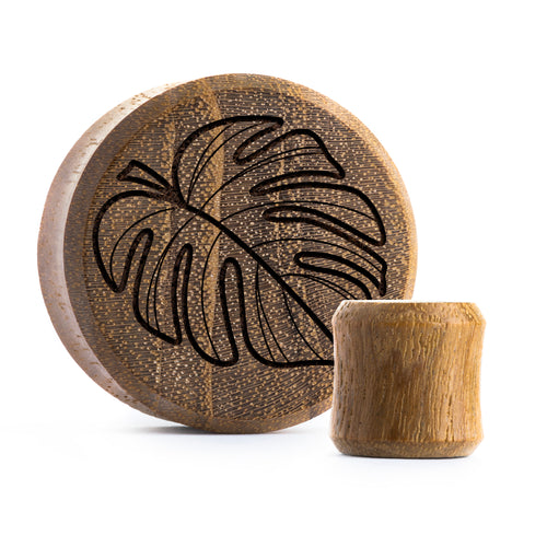 Monstera Plug / Gauge - Teak Wood | Flat Faced Double Flare