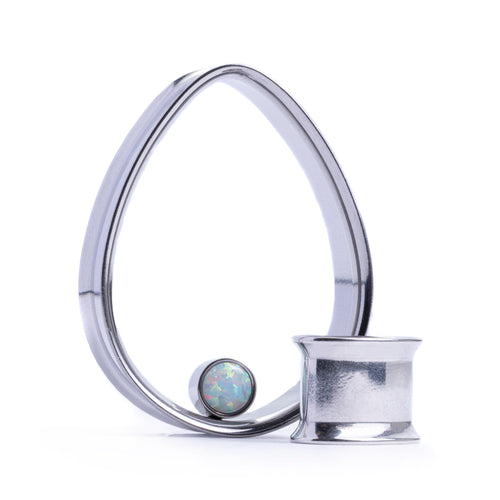Silver Opal Teardrop Stainless Steel Ear Tunnel / Plug / Gauge
