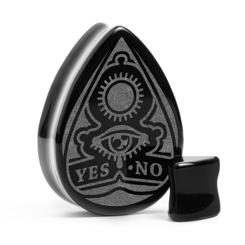 Ouija Planchette Plug / Gauge - Tränenschwarzglas | Doppelaufgeweitet mit flachem Gesicht