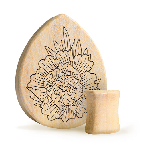 Peony Plug / Gauge - Teardrop Crocodile Wood | Flat Faced Double Flare
