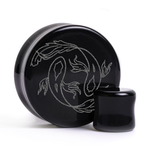 Pisces Zodiac Plug / Gauge - Black Glass | Flat Faced Double Flare