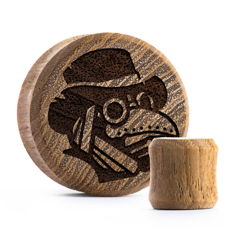 Plague Doctor Plug / Gauge - Teak Wood | Flat Faced Double Flare