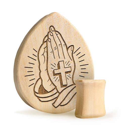 Praying Hands Plug / Gauge - Teardrop Crocodile Wood | Flat Faced Double Flare