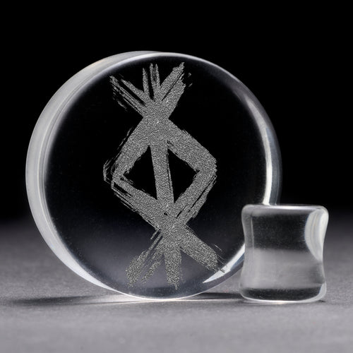 Schutz Rune Viking Plug / gauge - Clear Glass | Doppelaufgeweitet mit flachem Gesicht