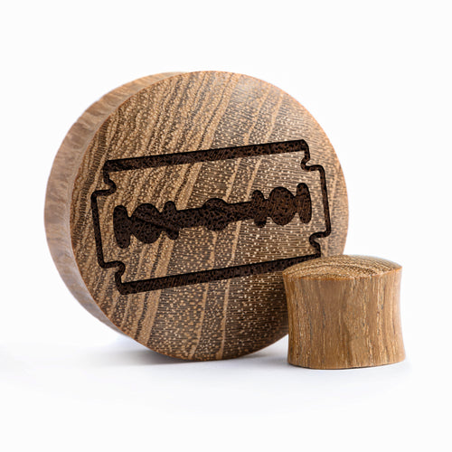 Rasierklinge Plug / Gauge - Teakholz | Konvexe Doppelaufgeweitet