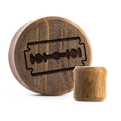Rasierklinge Plug / Gauge - Teakholz | Doppelaufgeweitet mit flachem Gesicht