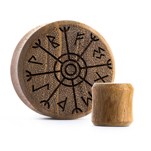 Runic Plug / Gauge - Teakholz | Doppelaufgeweitet mit flachem Gesicht