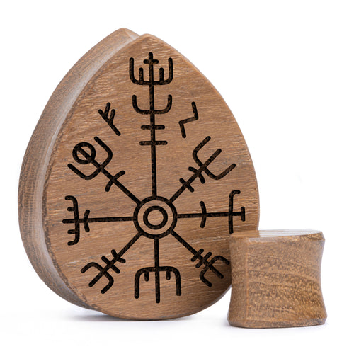 Runic Plug / Gauge - Teardrop Teakholz | Doppelaufgeweitet mit flachem Gesicht