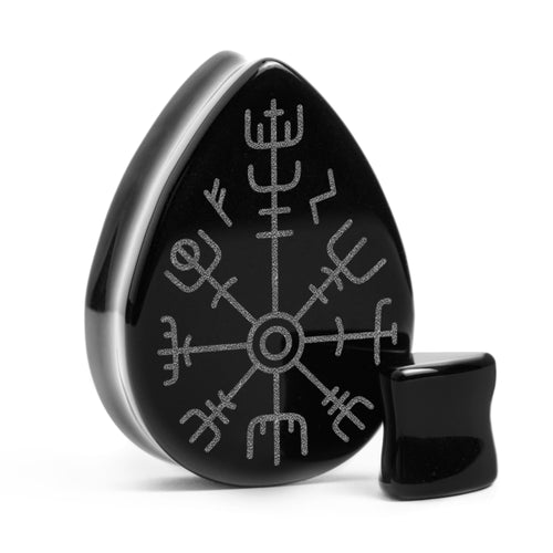 Runic Plug / Gauge - Tränenschwarzglas | Doppelaufgeweitet mit flachem Gesicht
