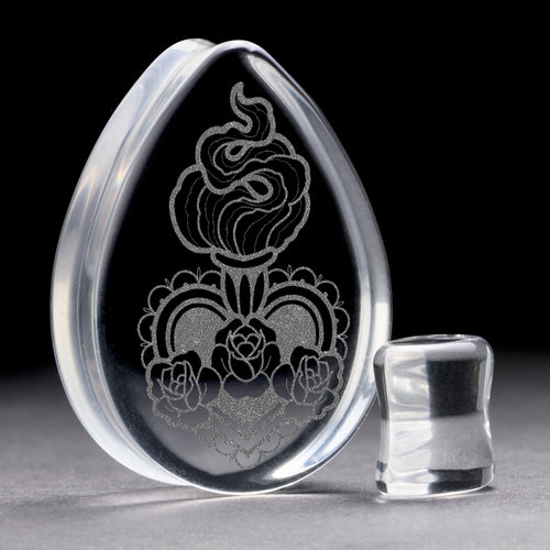 Sacred Heart Plug / gauge - Tränendrop -Glas | Doppelaufgeweitet mit flachem Gesicht