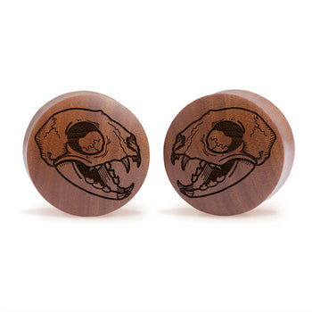 Salem Cat Skull Plug / Gauge - Saba Wood | Konvexe Doppelaufgeweitet