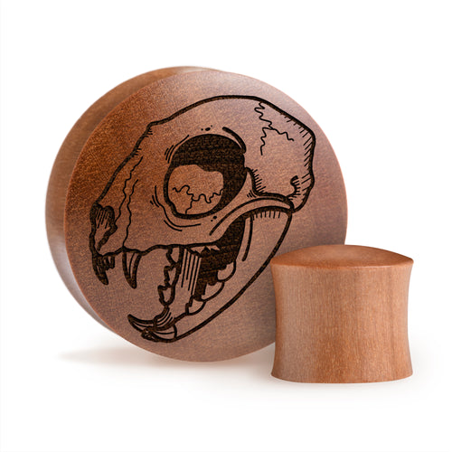 Salem Cat Skull Plug / Gauge - Saba Wood | Konvexe Doppelaufgeweitet