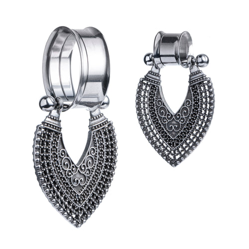 Shield Design Silver Dangle Ear Plug