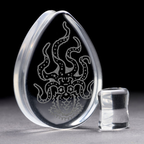 Oktopus -plug / gauge - Tränendrop -Glas | Doppelaufgeweitet mit flachem Gesicht