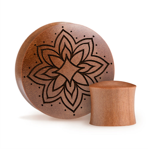 Starburst Mandala Ornamental Tattoo Plug / Gauge - Saba Wood | Convex Double Flare