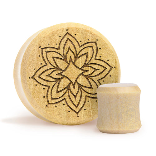 Starburst Mandala Ornamental Tattoo Plug / Gauge - Crocodile Wood | Flat Faced Double Flare