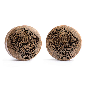 Linework Mandala Ornamental Tattoo Plug / Gauge - Teak Wood | Convex Double Flare