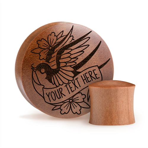 Swallow Insert Words Plug / Gauge - Saba Wood | Convex Double Flare
