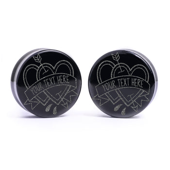 Love Hearts Insert Words Plug / Gauge - Black Glass | Flat Faced Double Flare