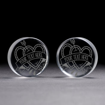 Love Hearts Insert Words Plug / Gauge - Clear Glass | Flat Faced Double Flare