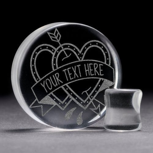 Love Hearts Insert Words Plug / Gauge - Clear Glass | Flat Faced Double Flare