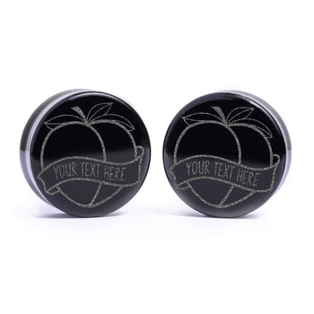 Emoji Peach Insert Words Plug / Gauge - Black Glass | Flat Faced Double Flare