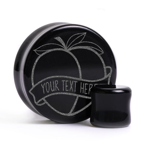 Emoji Peach Insert Words Plug / Gauge - Black Glass | Flat Faced Double Flare