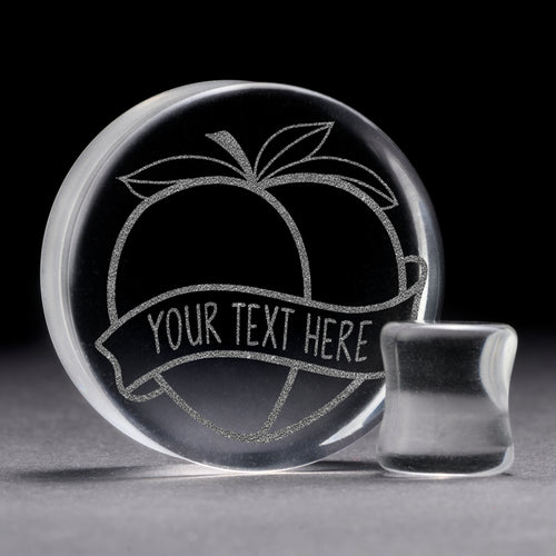Emoji Peach Insert Words Plug / Gauge - Clear Glass | Flat Faced Double Flare