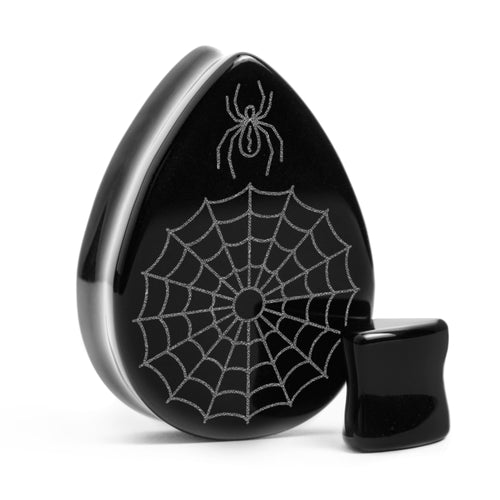 Web Plug / gauge - Tränenschwarzglas | Doppelaufgeweitet mit flachem Gesicht