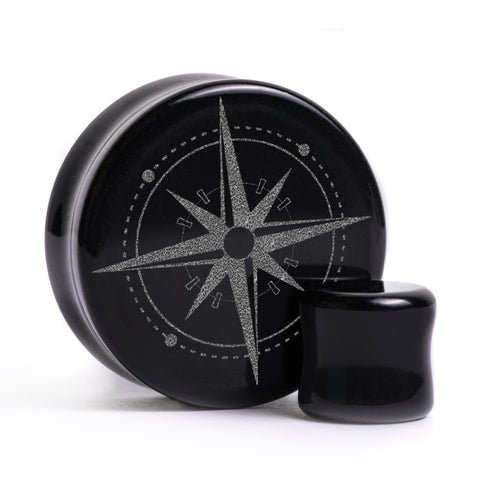 Compass Plug / Gauge - Black Glass | Flat Faced Double Flare