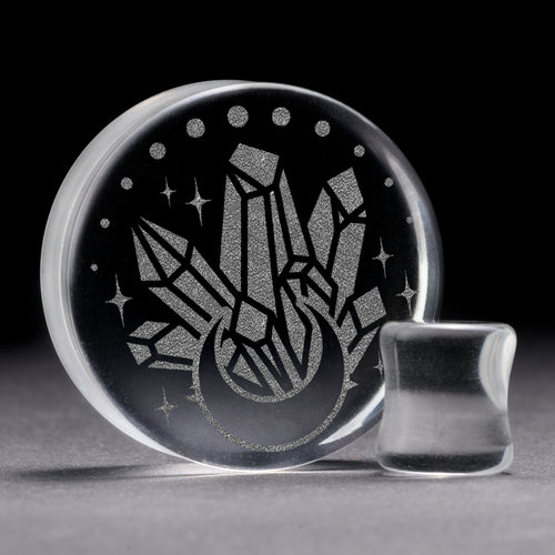 Crystal Moon Plug / Gauge - Clear Glass | Flat Faced Double Flare