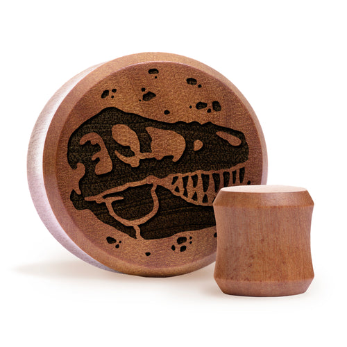 T -Rex Dinosaurier Plug / gauge - Saba Wood | Doppelaufgeweitet mit flachem Gesicht
