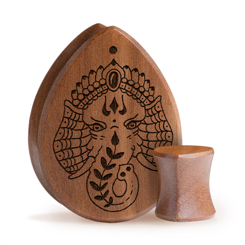 Elephant Plug / Gauge - Teardrop Saba Wood | Flat Faced Double Flare