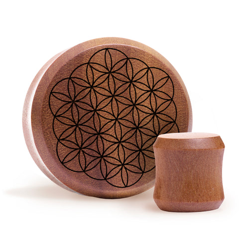 Blume of Life Plug / gauge - Saba Wood | Doppelaufgeweitet mit flachem Gesicht