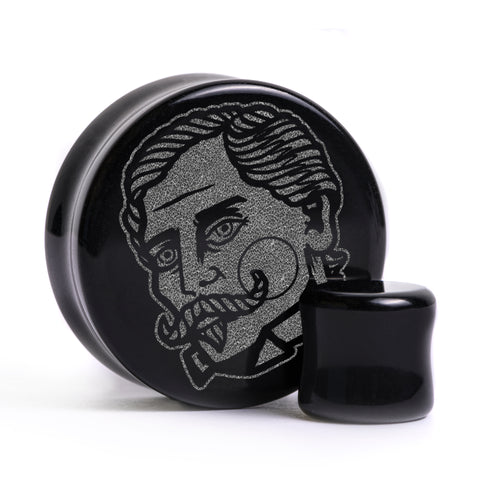 Gent Tattoo Plug / Gauge - Black Glass | Flat Faced Double Flare