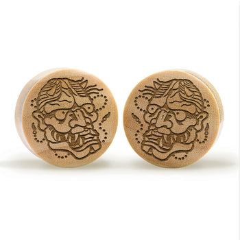 Hannya Mask Plug / Gauge - Crocodile Wood | Convex Double Flare