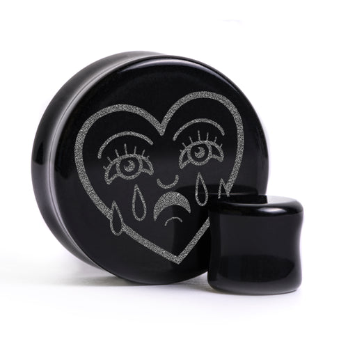 Broken Heart Plug / Gauge - Black Glass | Flat Faced Double Flare