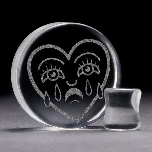 Broken Heart Plug / Gauge - Clear Glass | Flat Faced Double Flare