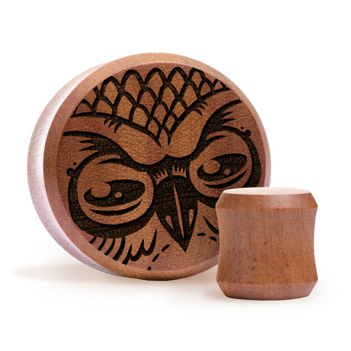 Owl Plug / Gauge - Saba Wood | Flat Faced Double Flare