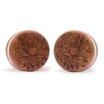Pfingstrosenplug / gauge - Saba Wood | Doppelaufgeweitet mit flachem Gesicht