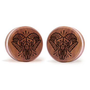 RAM -Schädel Plug / gauge - Saba Wood | Doppelaufgeweitet mit flachem Gesicht