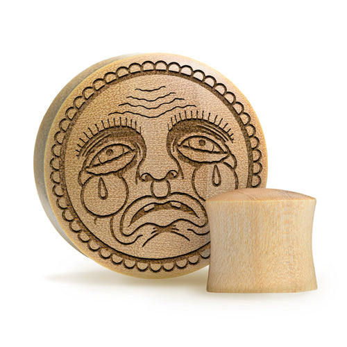 Sad Face Plug / Gauge - Crocodile Wood | Convex Double Flare