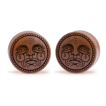 SAD FACE Plug / gauge - Saba Wood | Konvexe Doppelaufgeweitet