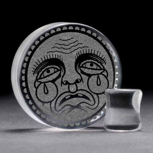 Sad Face Plug / Gauge - Clear Glass | Flat Faced Double Flare