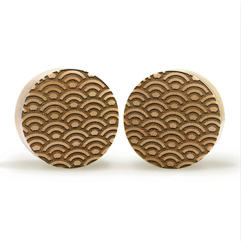 Seigaiha Pattern Plug / Gauge - Crocodile Wood | Convex Double Flare