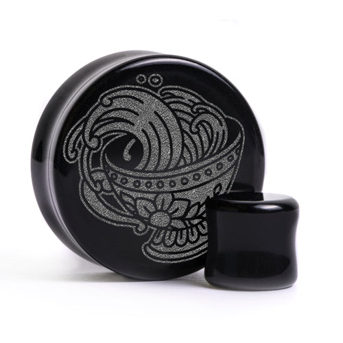 Teacup Plug / Gauge - Black Glass | Flat Faced Double Flare